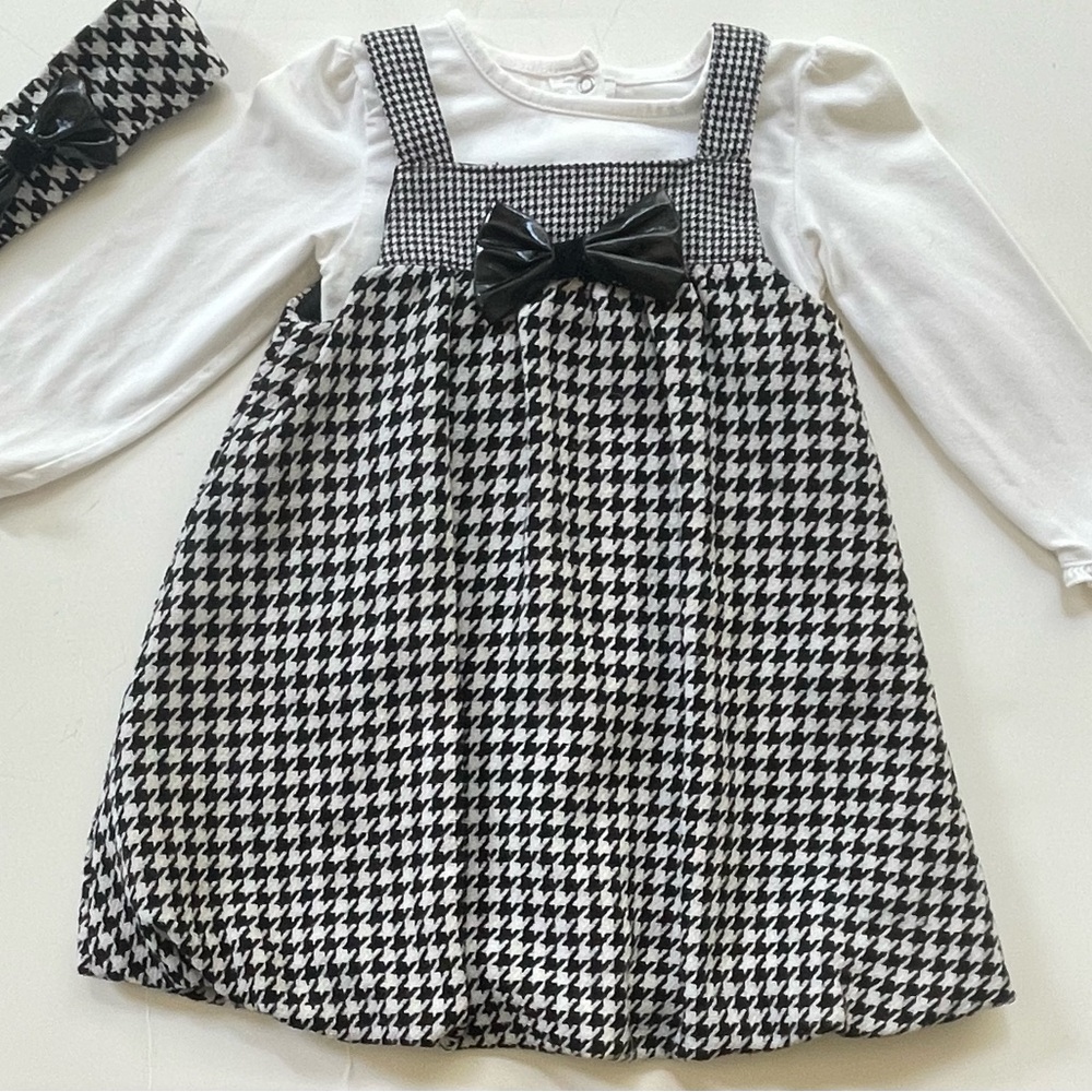Camilla Black and White houndstooth Dress with Headband Accessory